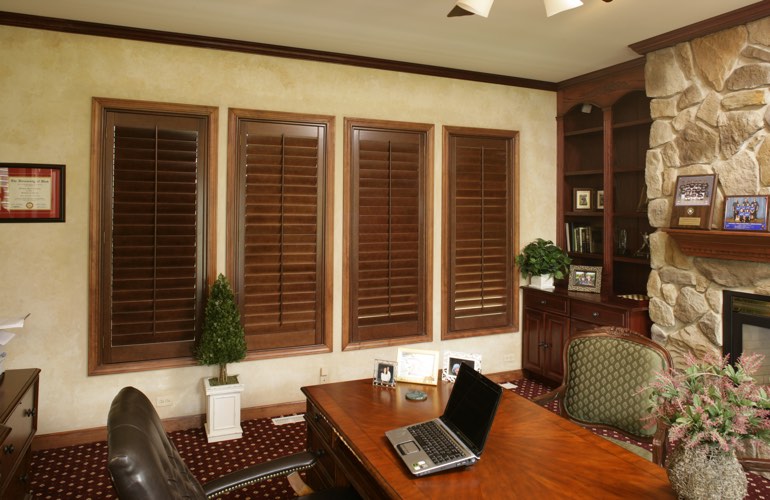 Hardwood plantation shutters in a Dover home office